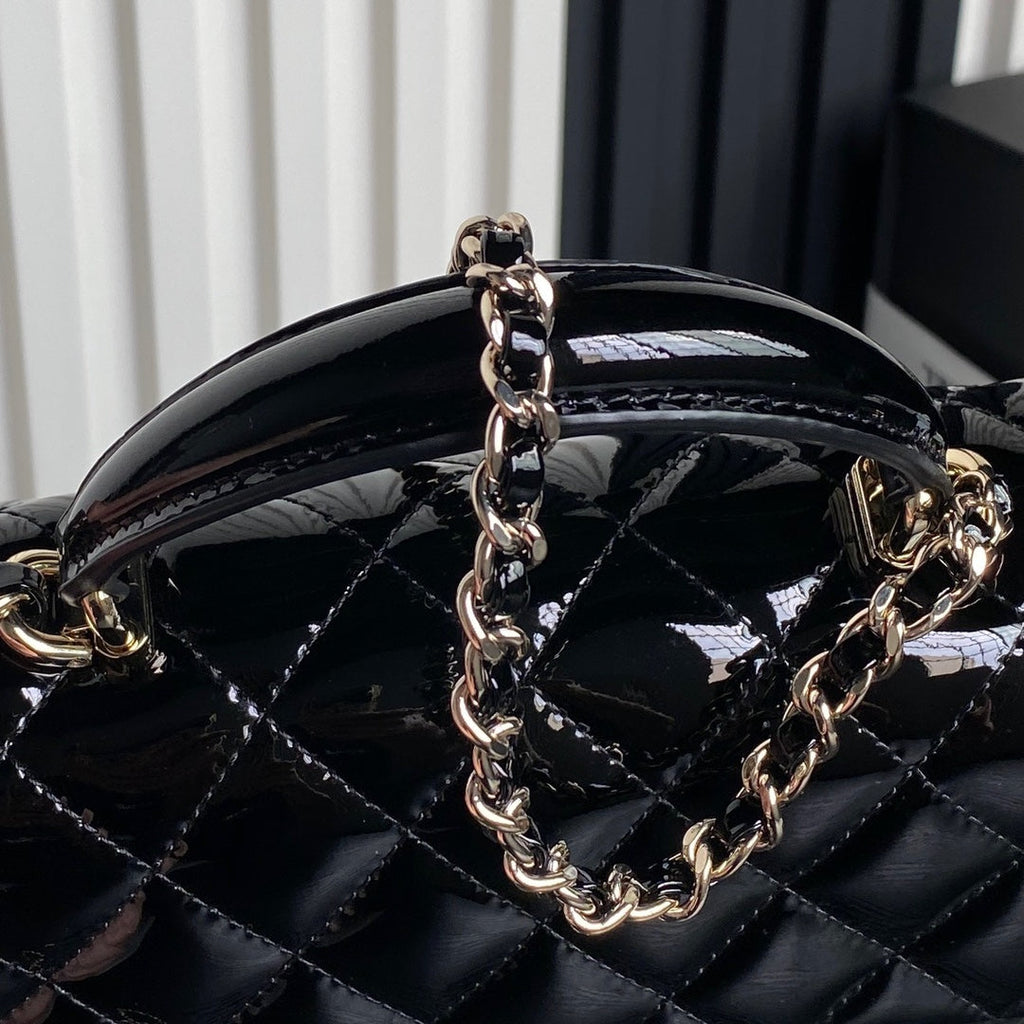 CHANEL 25S MINI FLAP BAG 20 IN BLACK PATENT CALFSKIN GOLD HARDWARE