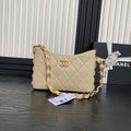 HOBO BAG 24 IN BEIGE CALFSKIN GOLD DOUBLE C THICK CHAIN