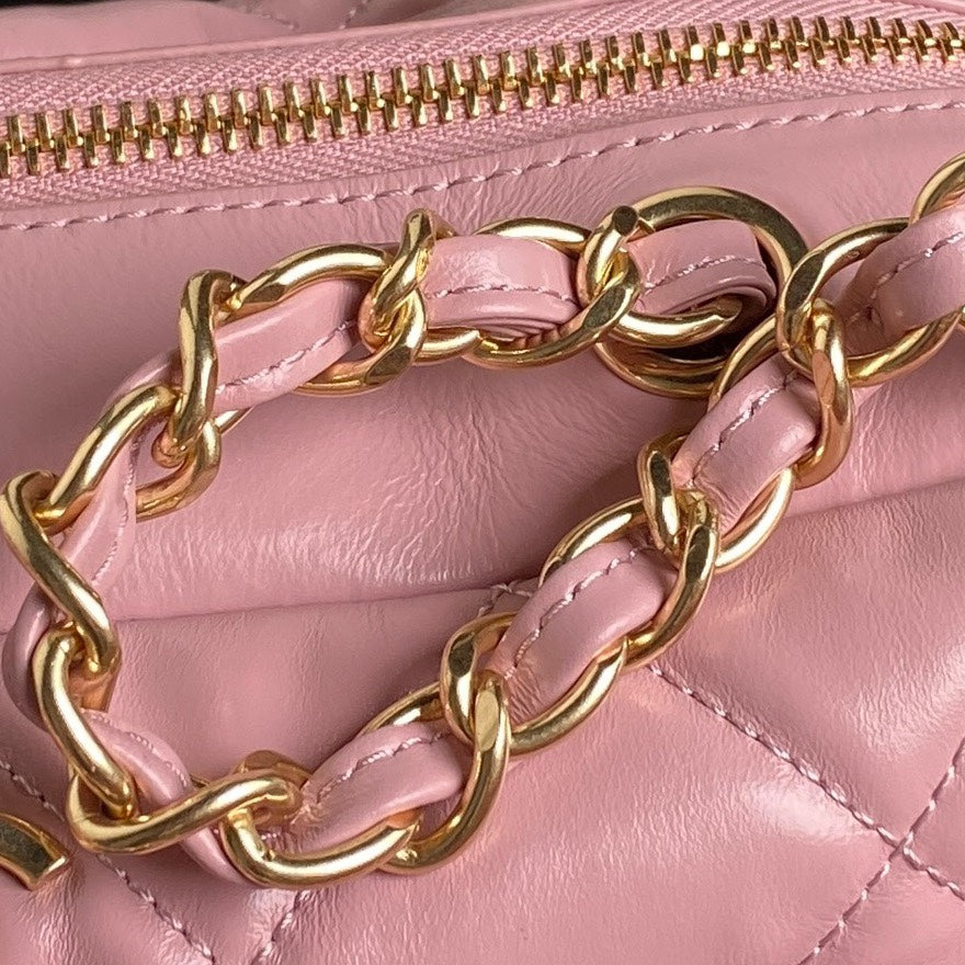 BOWLING BAG 29 IN BABY PINK CALFSKIN GOLD HARDWARE