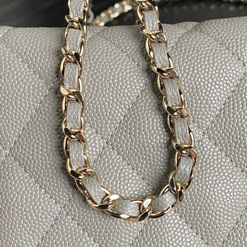 HOBO BAG 21 IN RHINO GRAY GRAINED CALFSKIN GOLD HARDWARE