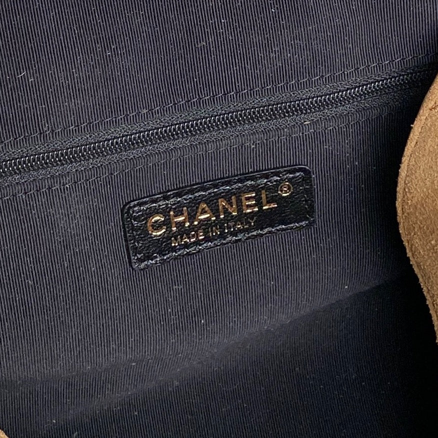 CHANEL 25S HOBO BAG 36 IN BROWN SUEDE AND BLACK CALFSKIN WITH GOLD HARDWARE