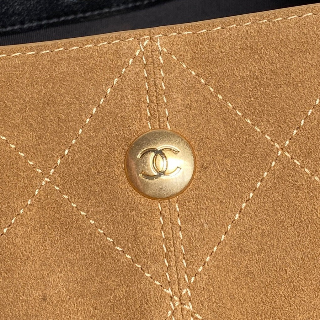 CHANEL 25S HOBO BAG 33 IN BROWN SUEDE AND BLACK CALFSKIN WITH GOLD HARDWARE