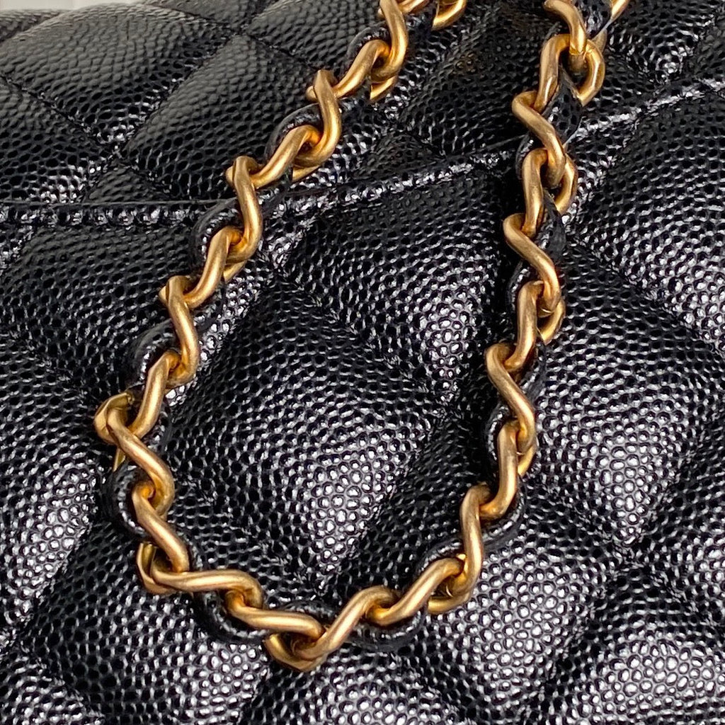 CHANEL 25S FLAP BAG 19 IN BLACK CALFSKIN GOLD HARDWARE