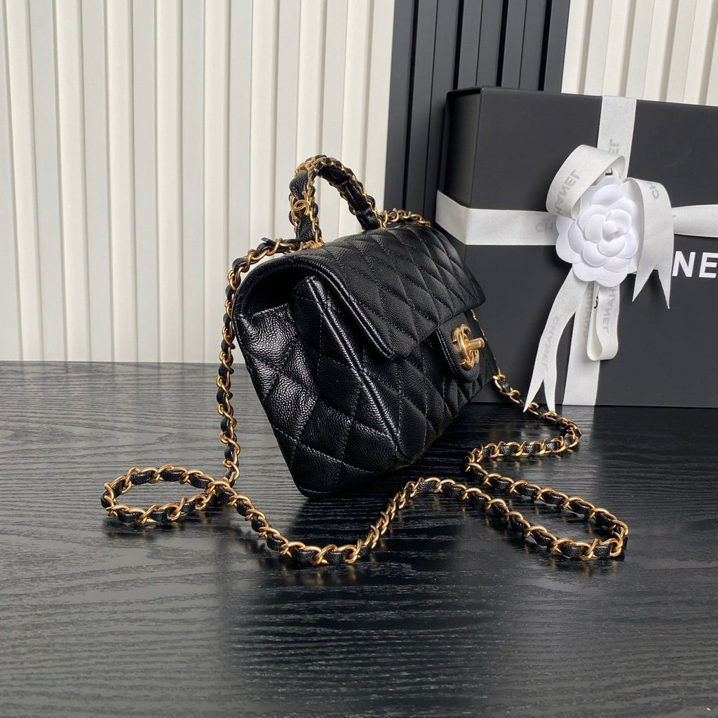 CHANEL 25S FLAP BAG 19 IN BLACK CALFSKIN GOLD HARDWARE