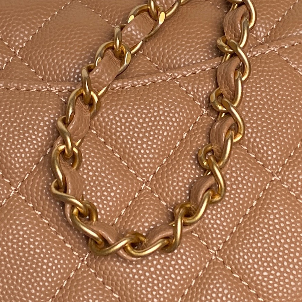 CHANEL 25S FLAP BAG 19 IN CARAMEL CALFSKIN GOLD HARDWARE