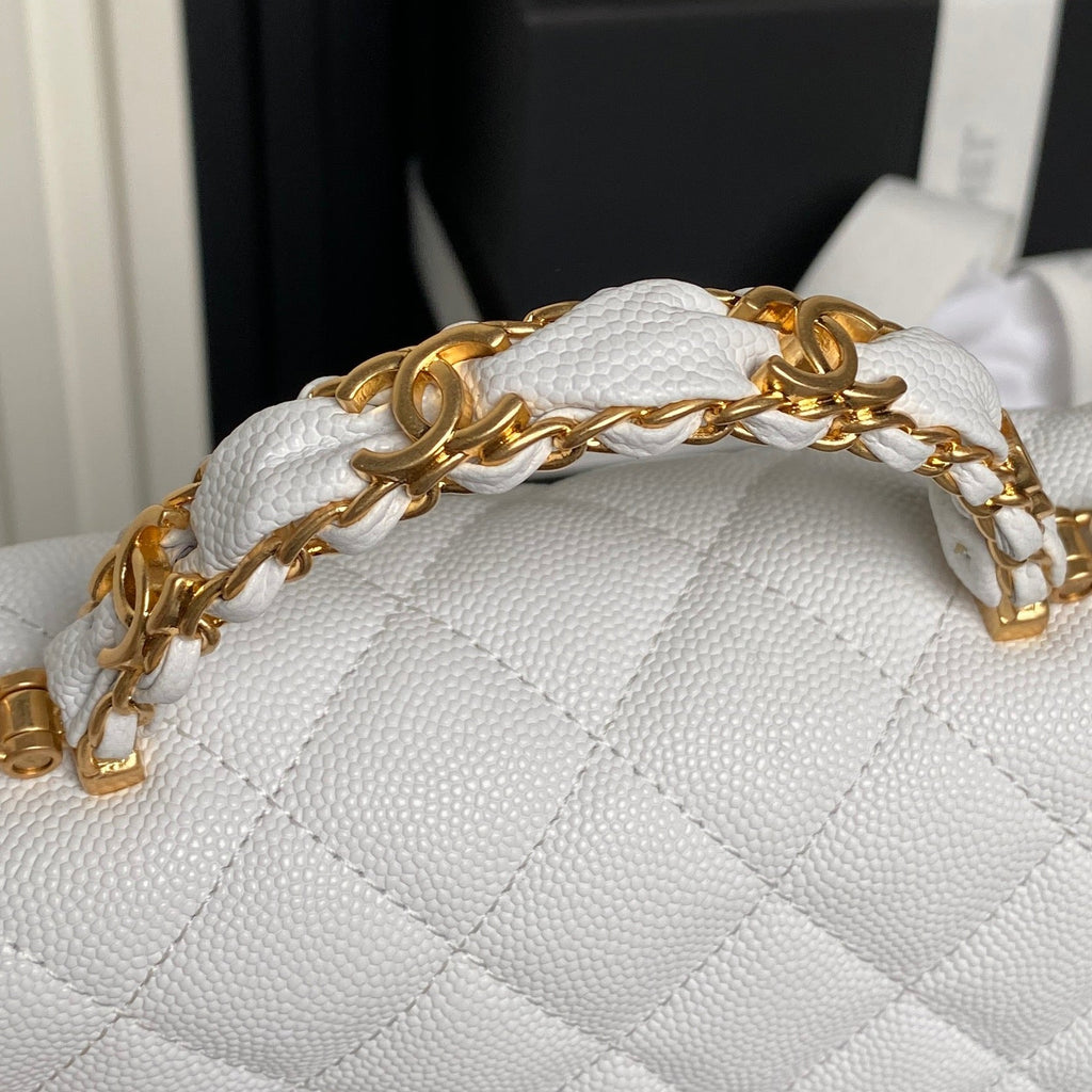 CHANEL 25S FLAP BAG 19 IN WHITE CALFSKIN GOLD HARDWARE