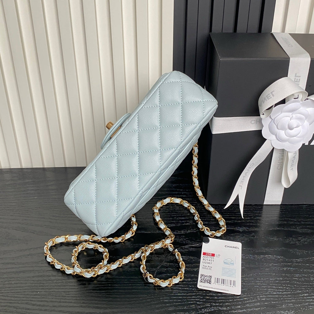 CHANEL 25S FLAP BAG 19 IN LIGHT BLUE CALFSKIN GOLD HARDWARE