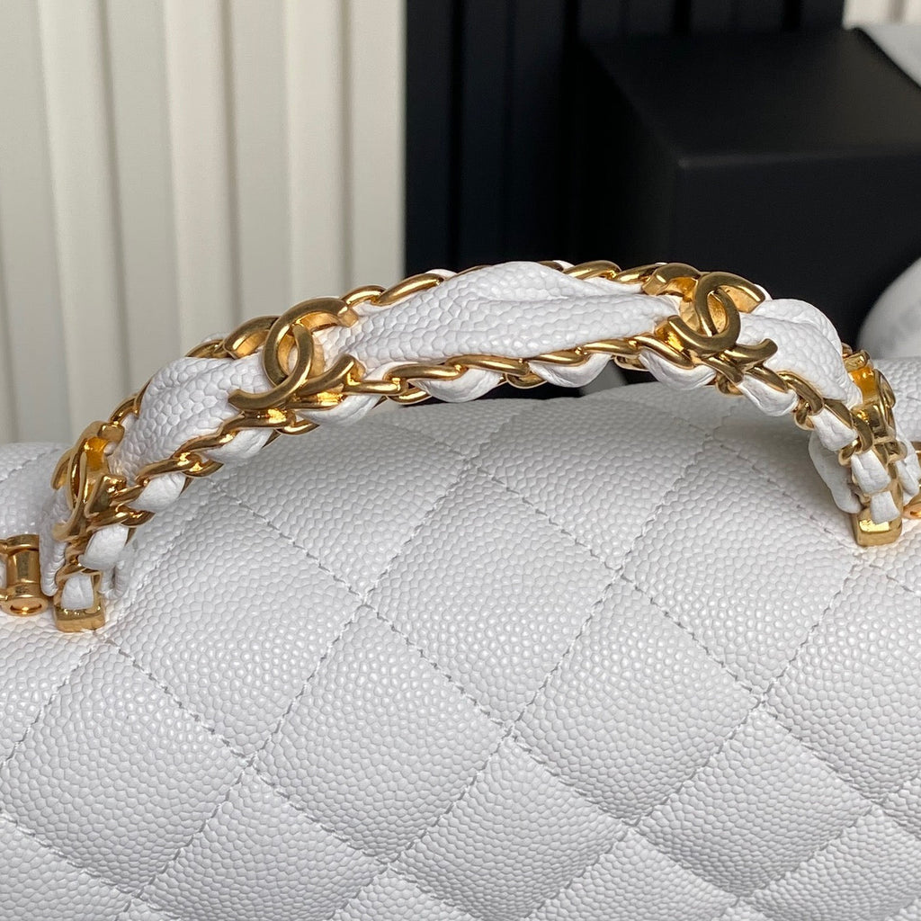 CHANEL 25S FLAP BAG 22 IN WHITE CALFSKIN GOLD HARDWARE