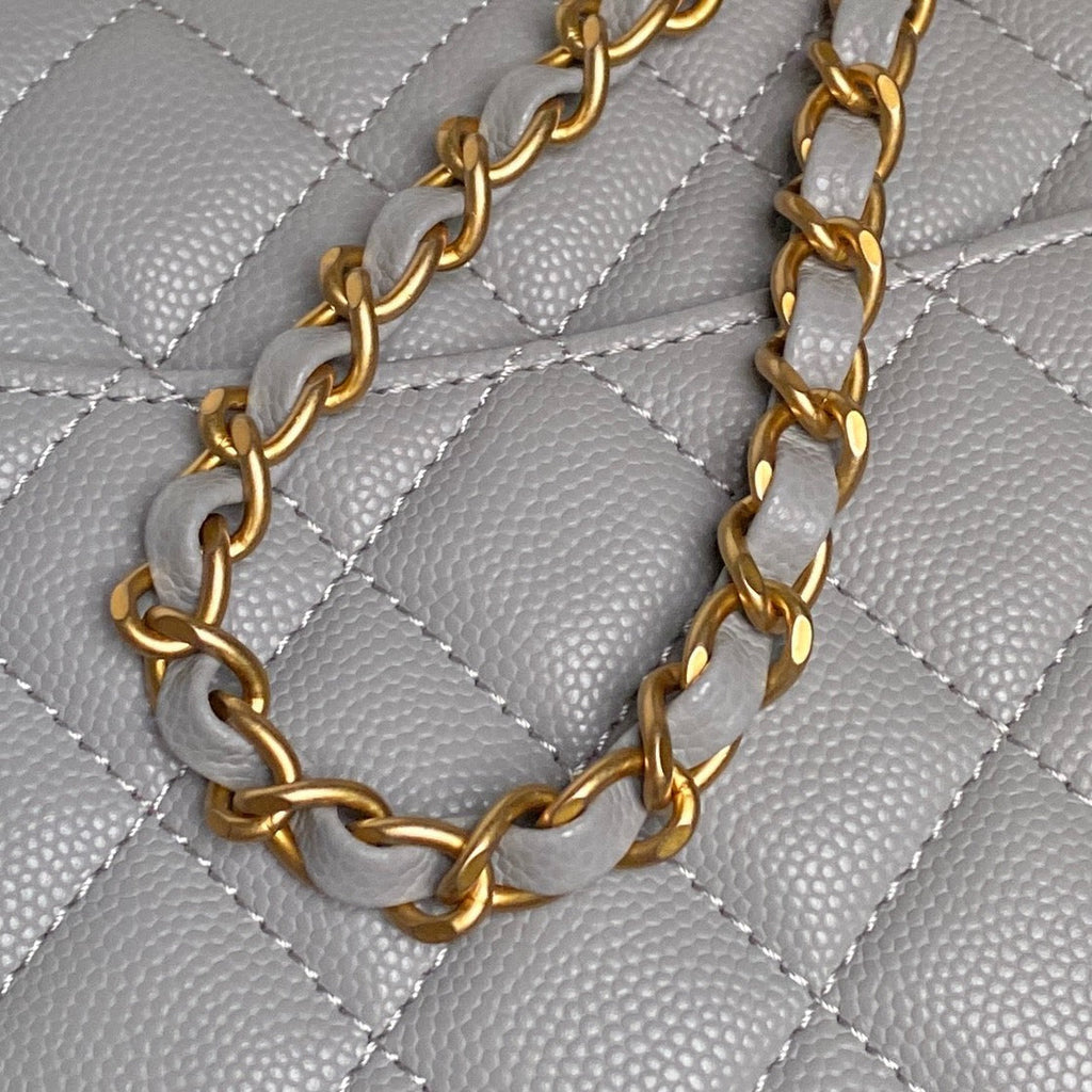 CHANEL 25S FLAP BAG 22 IN CHARCOAL GRAY CALFSKIN GOLD HARDWARE