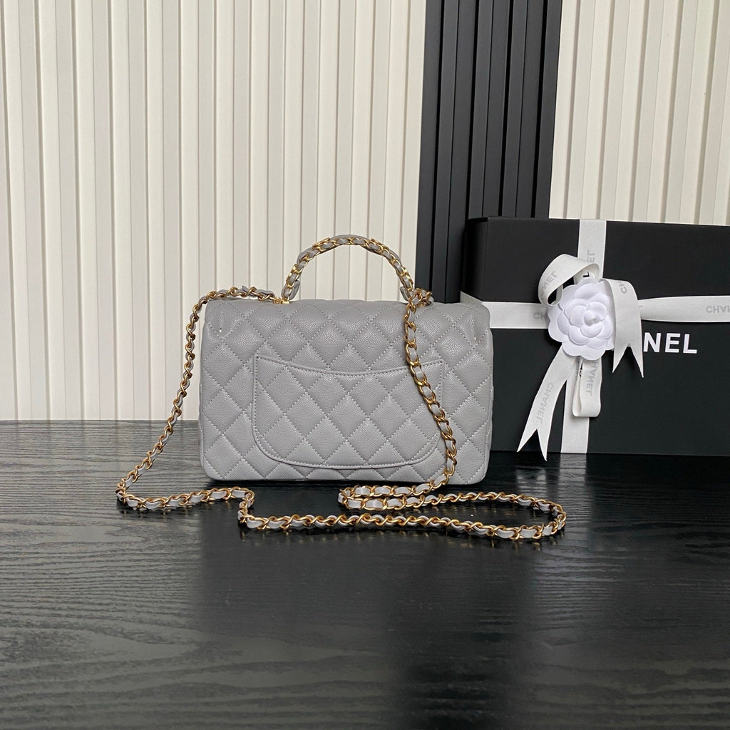 CHANEL 25S FLAP BAG 22 IN CHARCOAL GRAY CALFSKIN GOLD HARDWARE