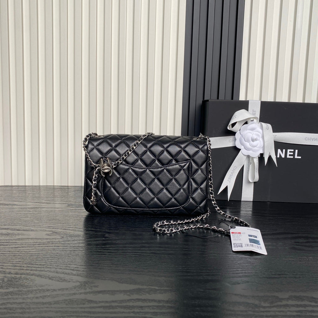 CHANEL 25S FLAP BAG 23 IN BLACK CALFSKIN SILVER HARDWARE