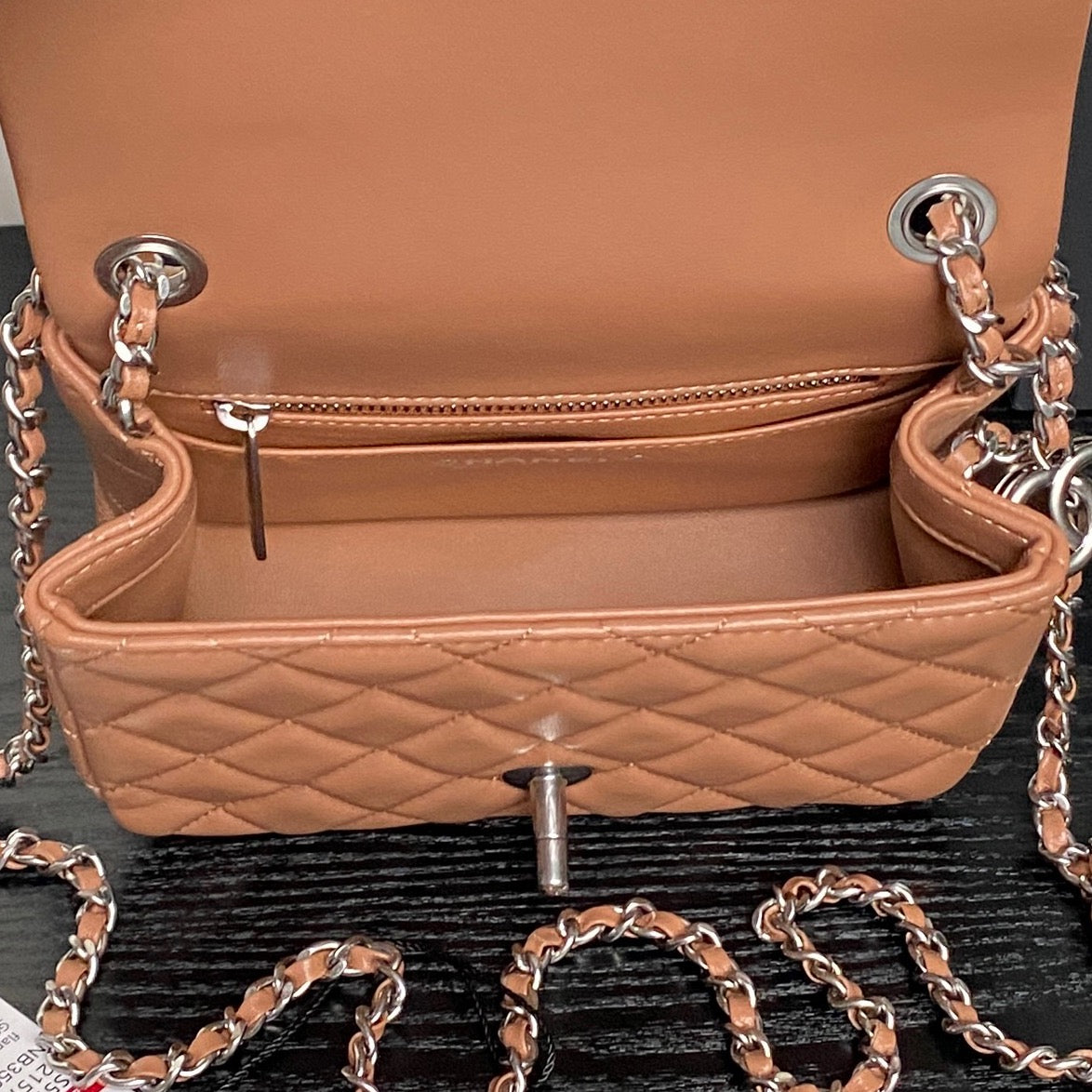 CHANEL 25S MINI FLAP BAG 18 IN DARK CARAMEL CALFSKIN