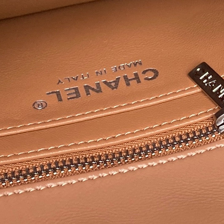 CHANEL 25S FLAP BAG 20 IN DARK CARAMEL CALFSKIN SILVER HARDWARE