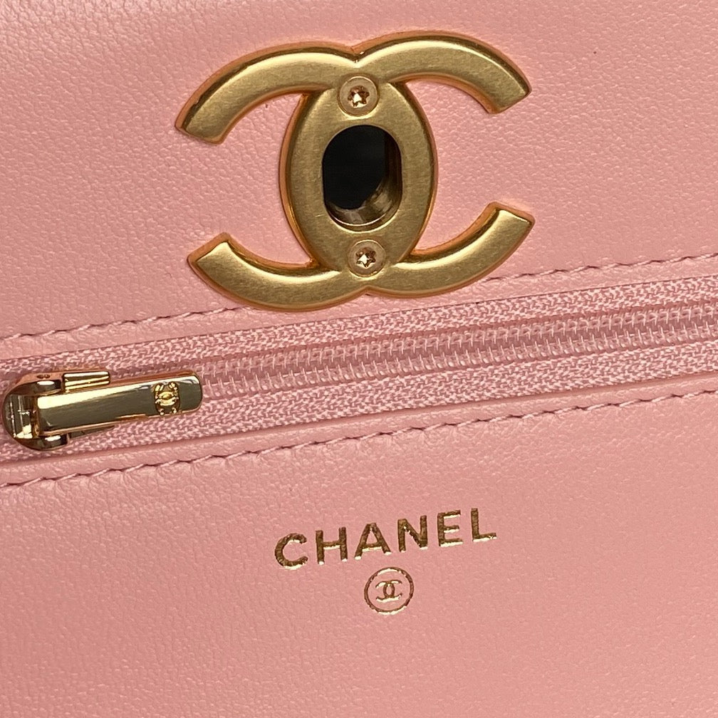 CHANEL 25S CHAIN WALLET 19 IN PINK LAMBSKIN GOLD HARDWARE