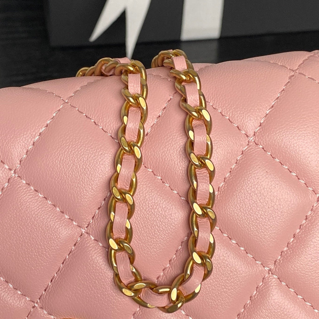 CHANEL 25S CHAIN WALLET 19 IN PINK LAMBSKIN GOLD HARDWARE