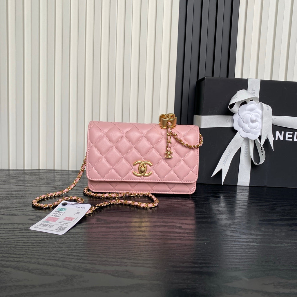 CHANEL 25S CHAIN WALLET 19 IN PINK LAMBSKIN GOLD HARDWARE