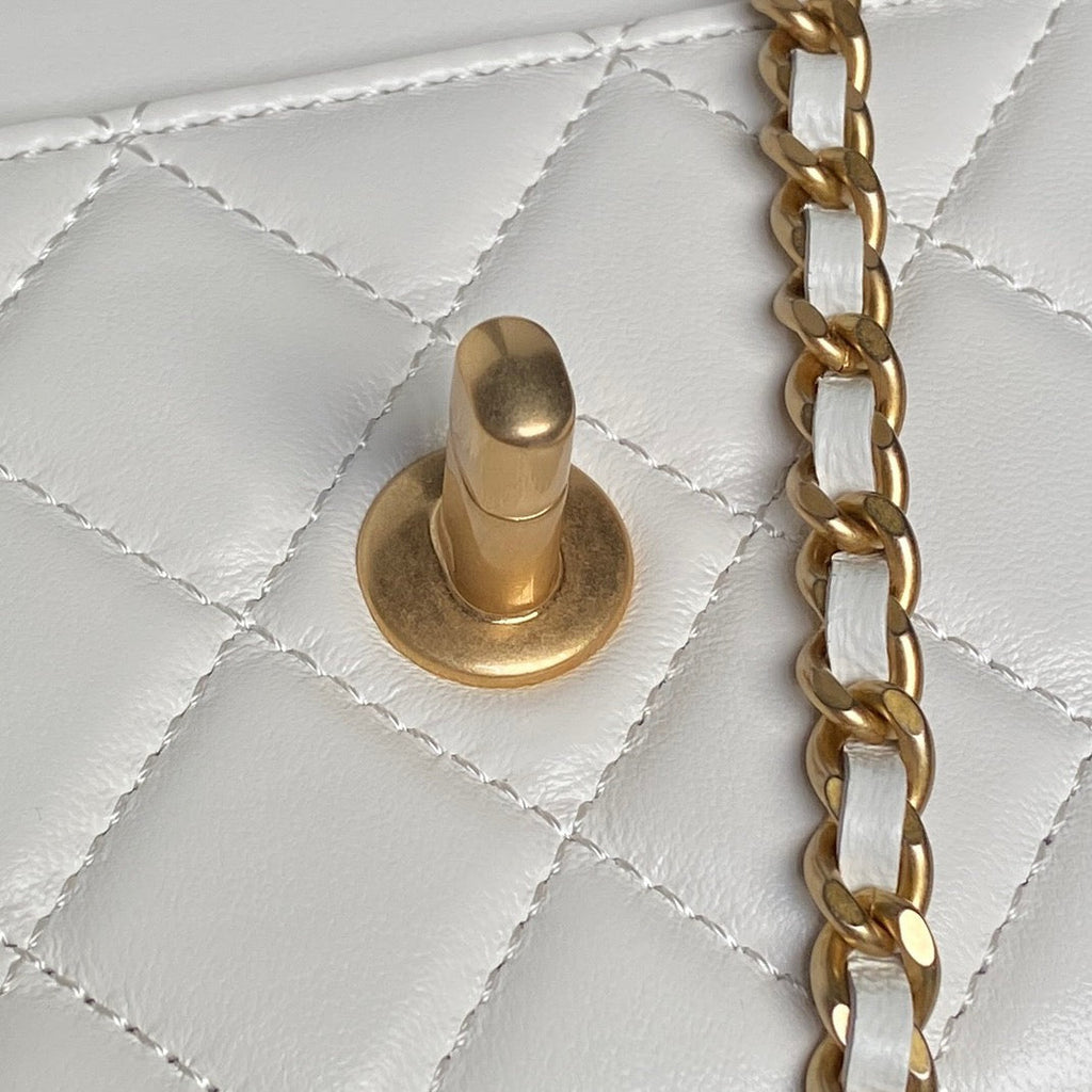 CHANEL 25S CHAIN WALLET 19 IN IVORY LAMBSKIN GOLD HARDWARE