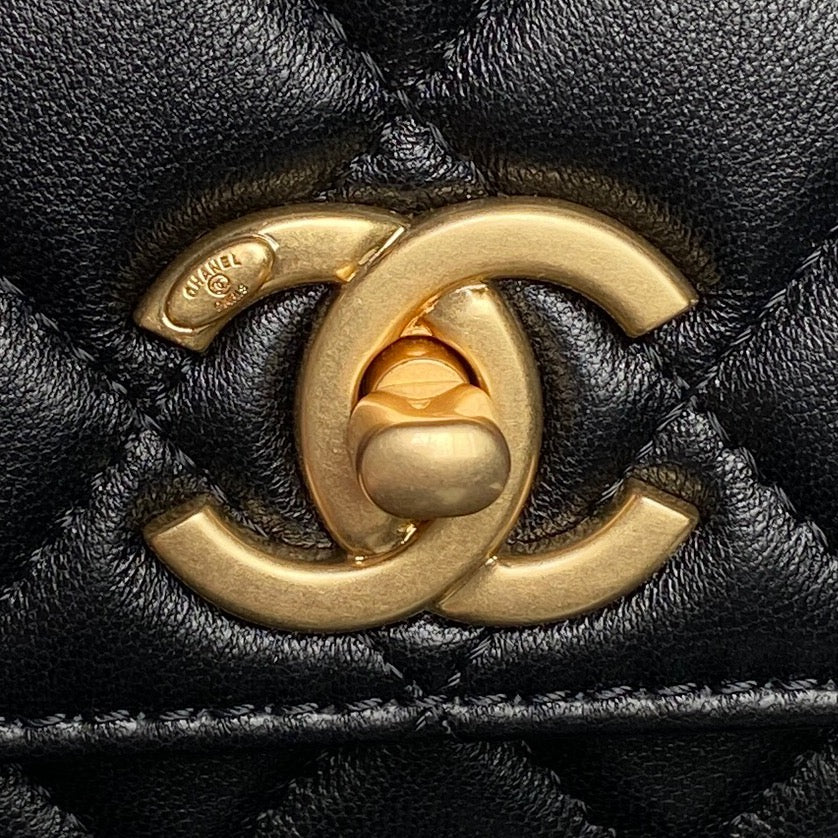 CHANEL 25S CHAIN WALLET 19 IN BLACK LAMBSKIN GOLD HARDWARE