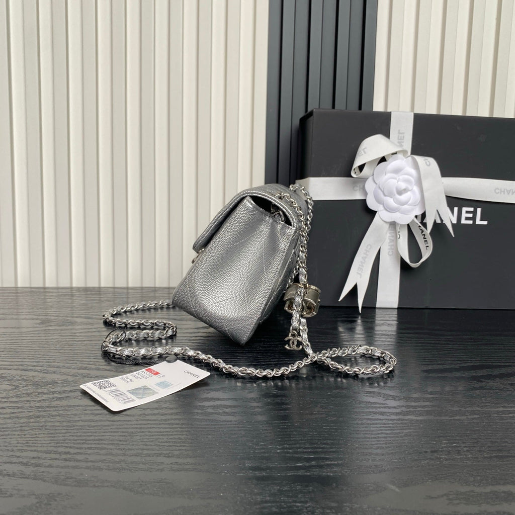 CHANEL 25S MINI FLAP BAG 18 IN DARK GRAY CALFSKIN