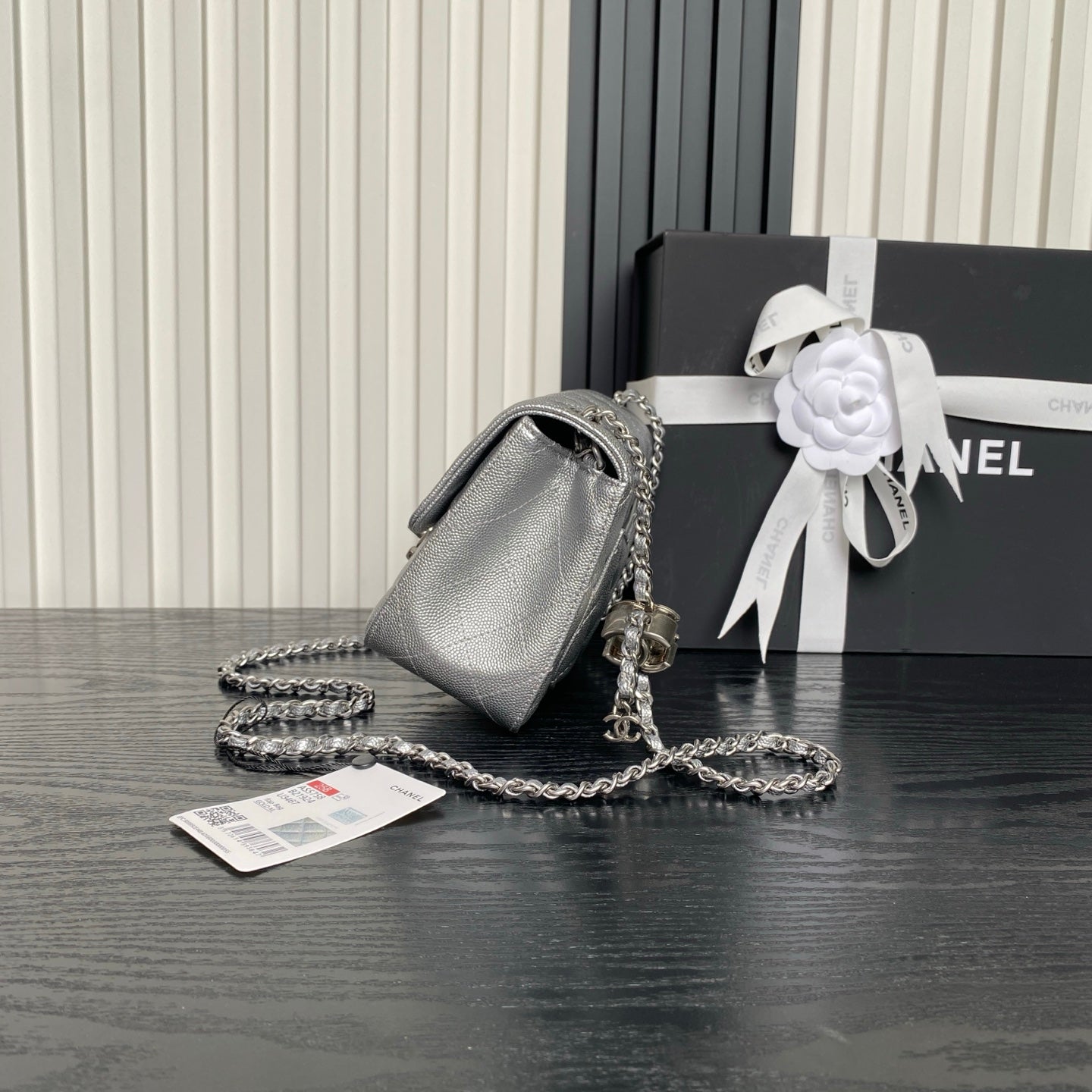 CHANEL 25S MINI FLAP BAG 18 IN DARK GRAY CALFSKIN