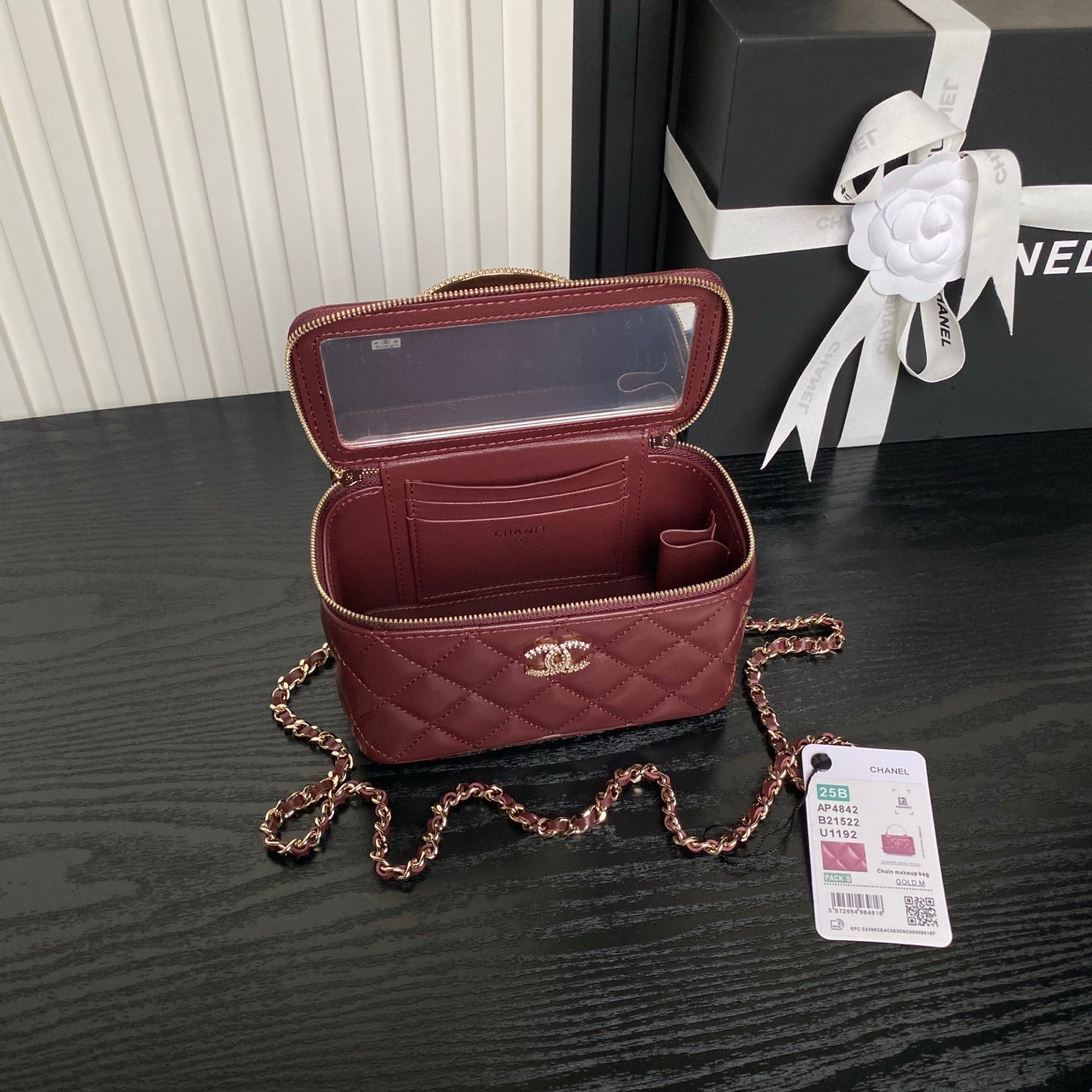 CHANEL 25S VANITY BAG 17 IN DARK RED LAMBSKIN WITH GOLD HARDWARE