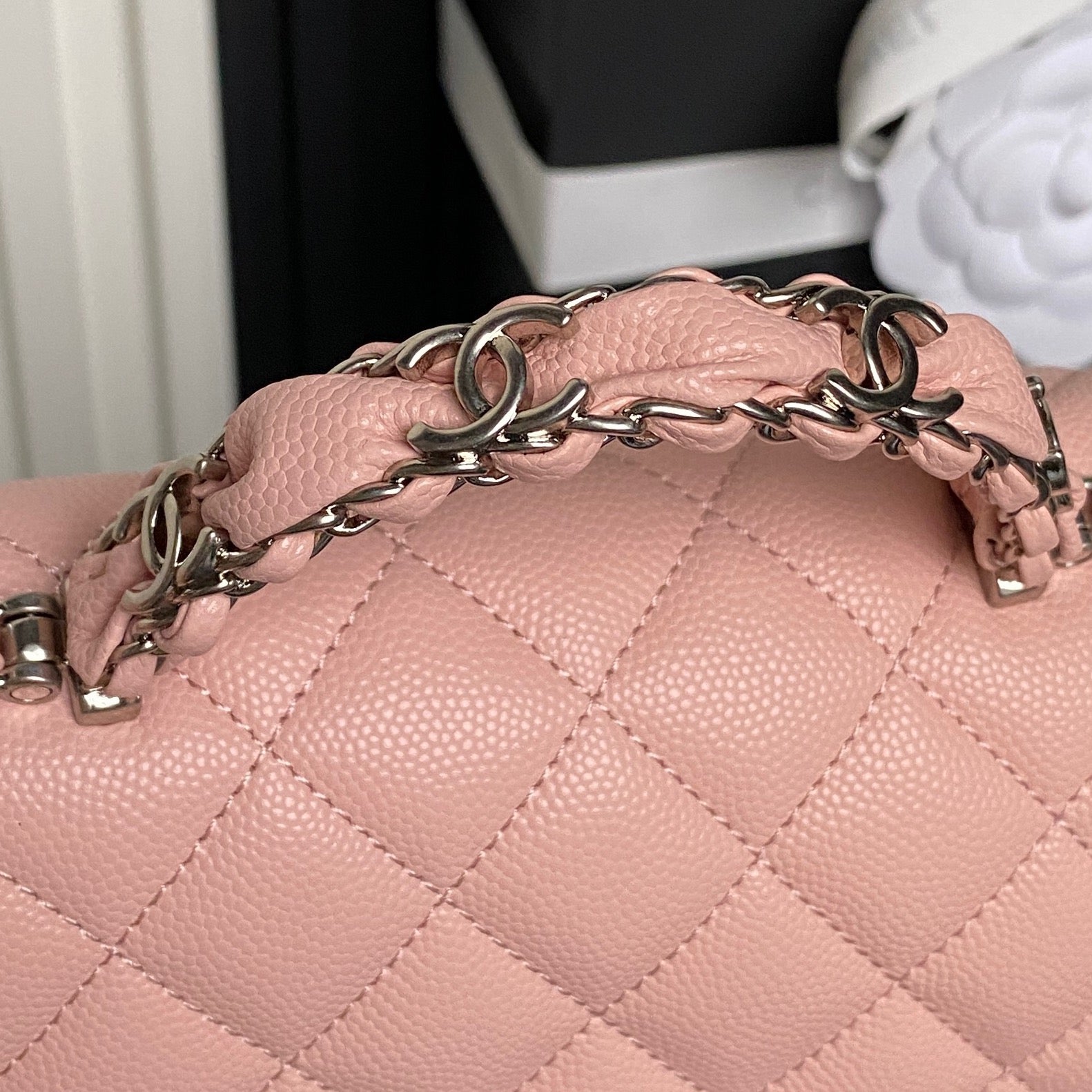 CHANEL 25S FLAP BAG 19 IN LIGHT PINK CALFSKIN SILVER HARDWARE