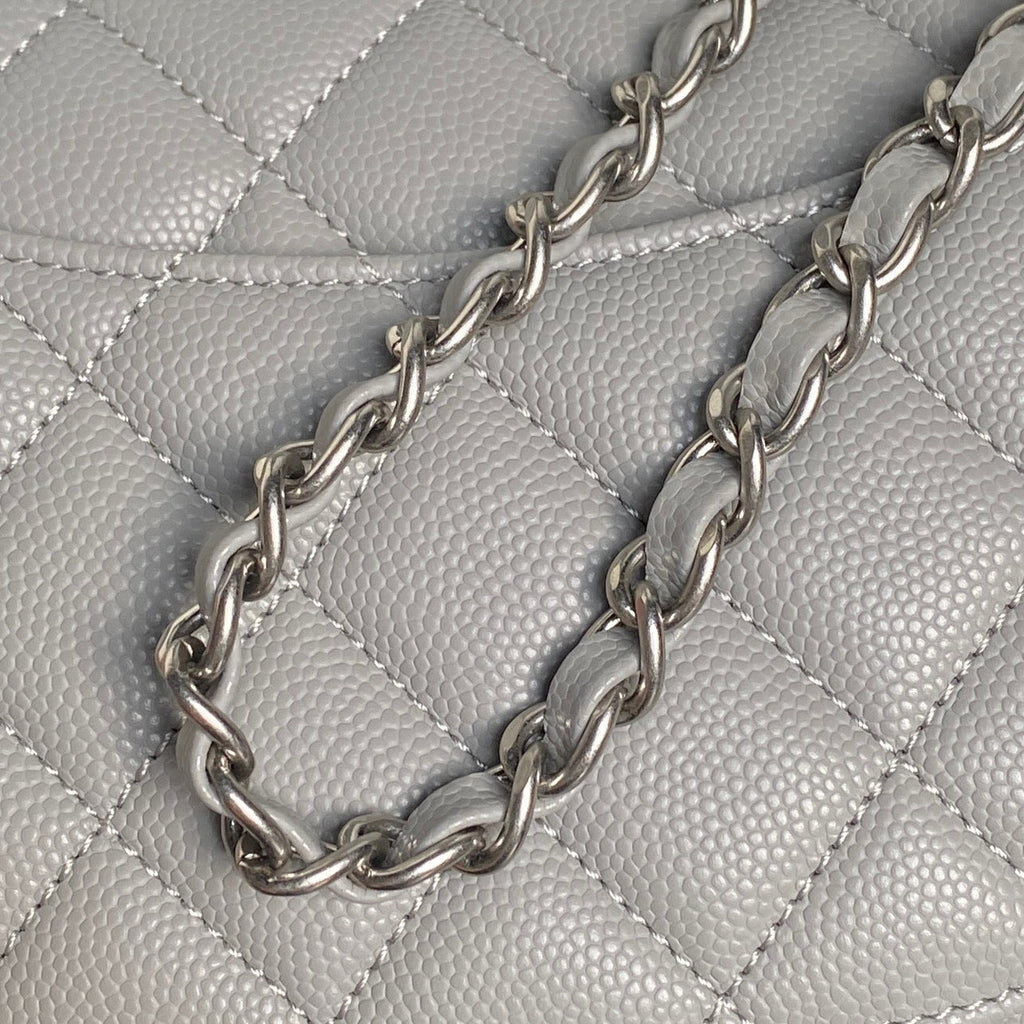 CHANEL 25S FLAP BAG 19 IN CHARCOAL GRAY CALFSKIN SILVER HARDWARE