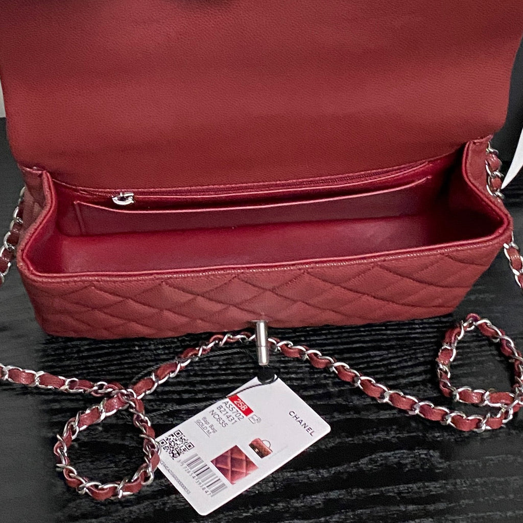 CHANEL 25S FLAP BAG 22 IN BURGUNDY CALFSKIN SILVER HARDWARE