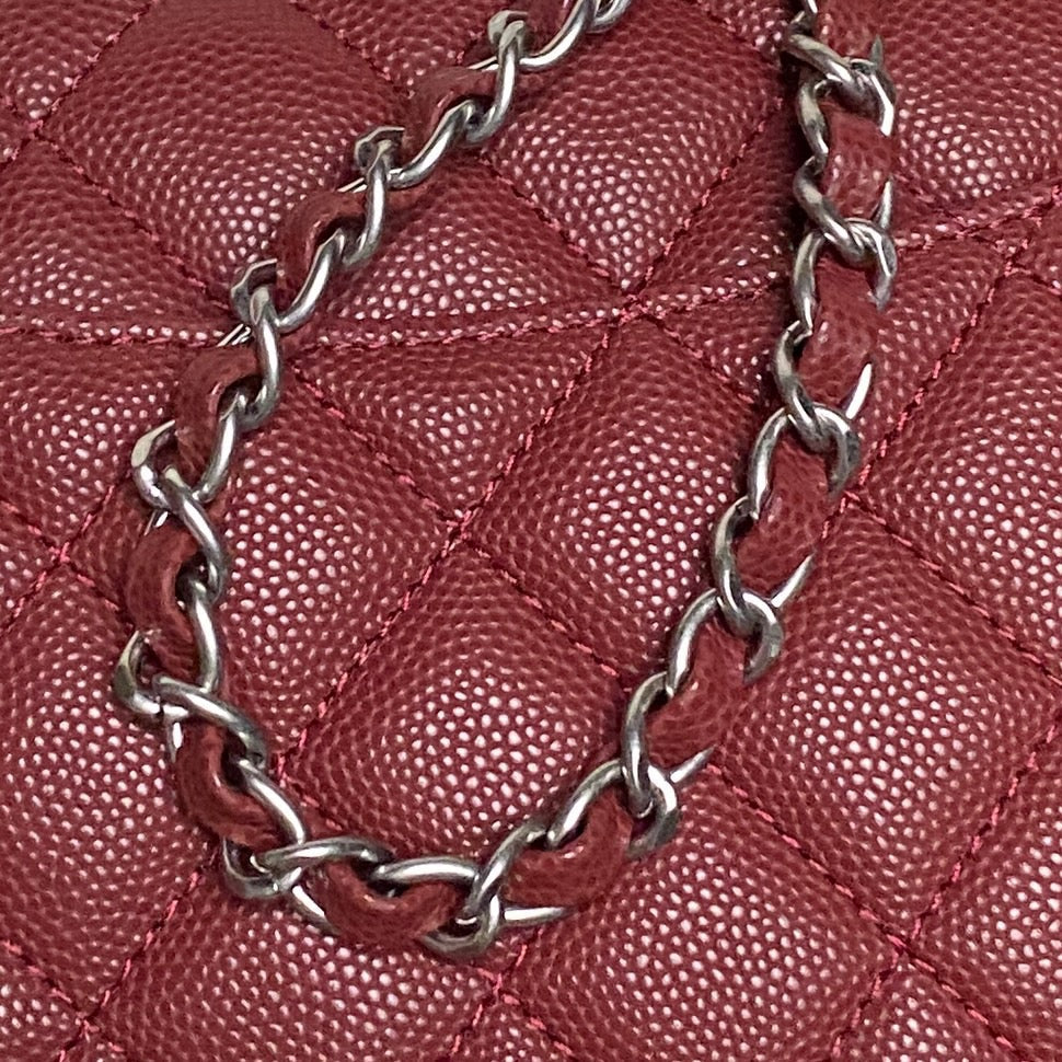 CHANEL 25S FLAP BAG 22 IN BURGUNDY CALFSKIN SILVER HARDWARE
