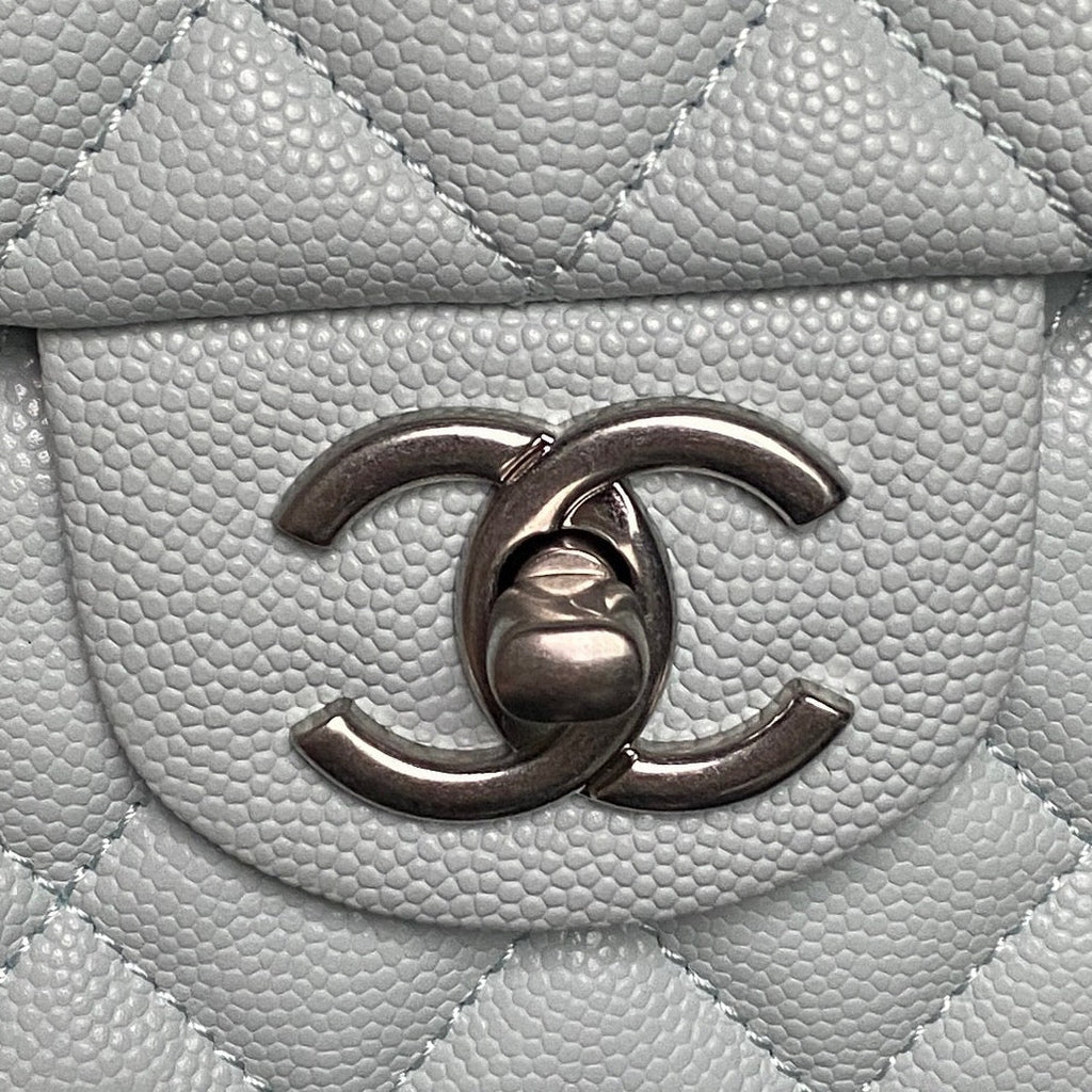 CHANEL 25S FLAP BAG 22 IN SLATE BLUE CALFSKIN SILVER HARDWARE