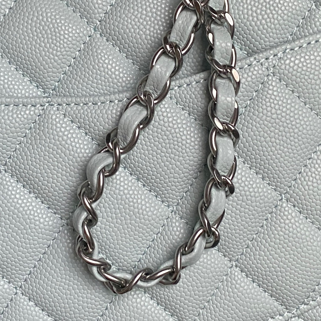 CHANEL 25S FLAP BAG 22 IN SLATE BLUE CALFSKIN SILVER HARDWARE