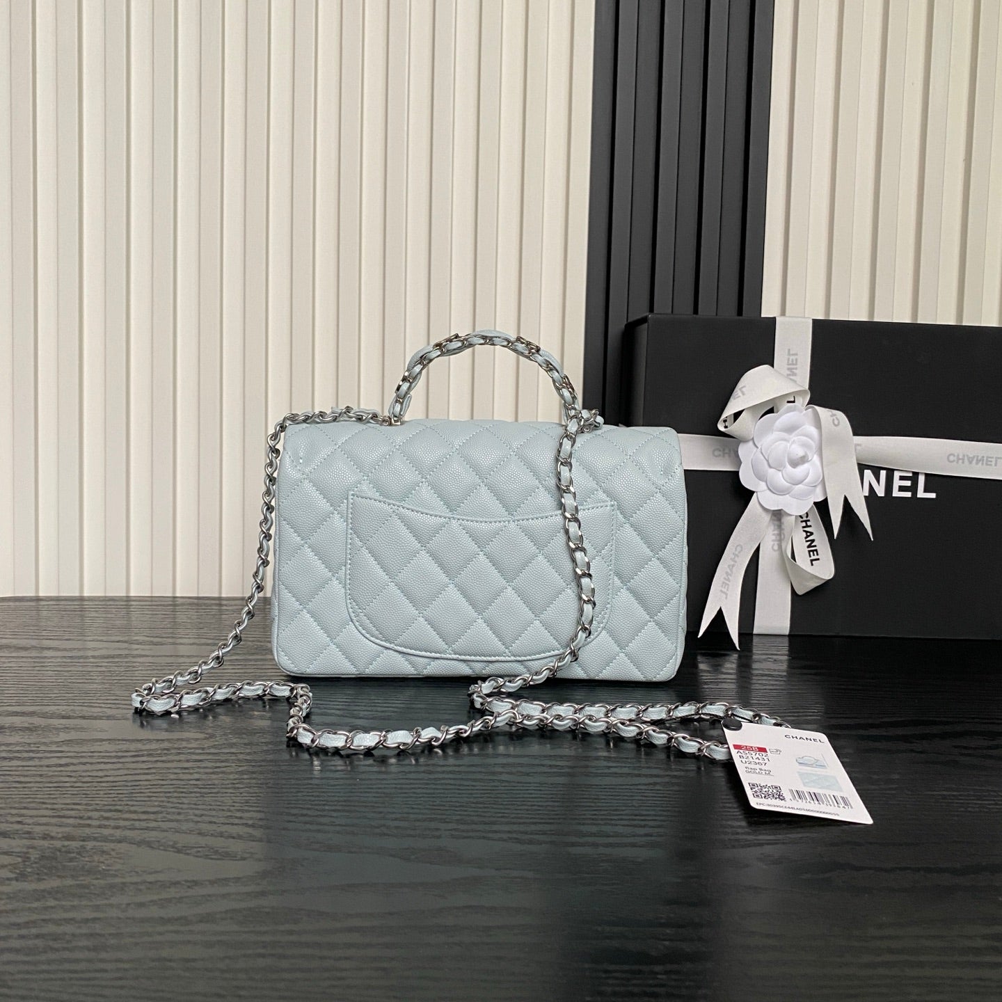CHANEL 25S FLAP BAG 22 IN SLATE BLUE CALFSKIN SILVER HARDWARE