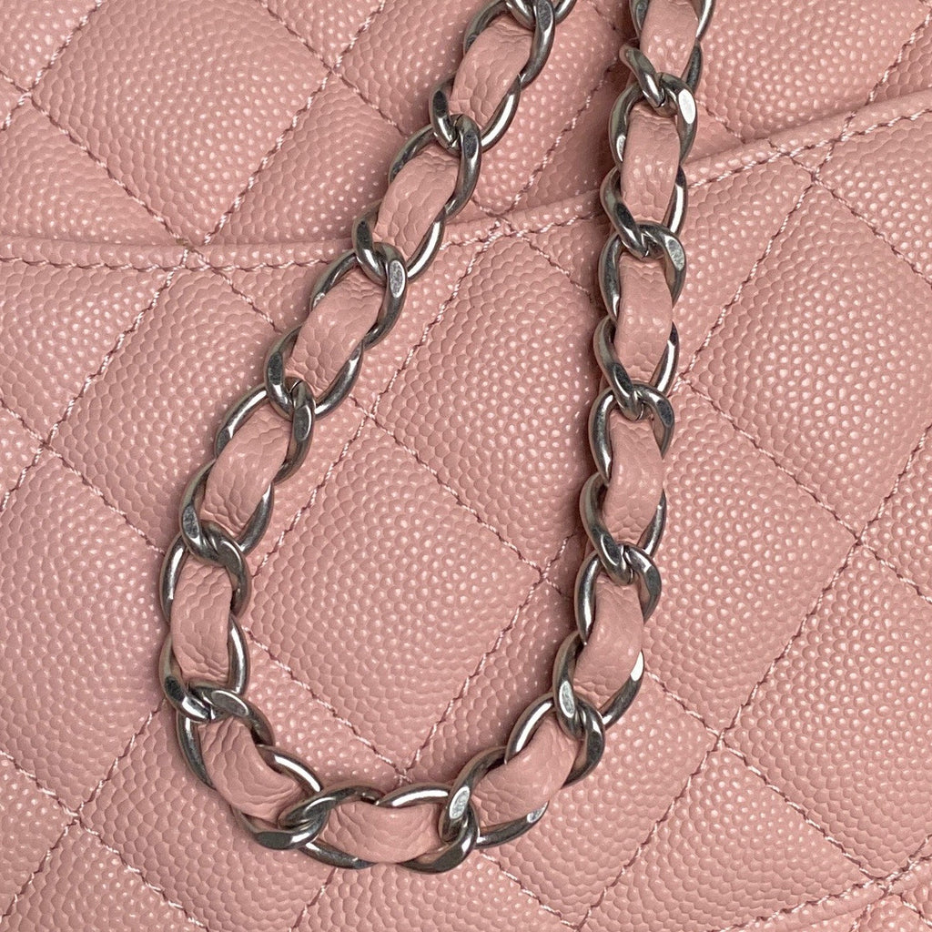 CHANEL 25S FLAP BAG 22 IN PINK CALFSKIN SILVER HARDWARE