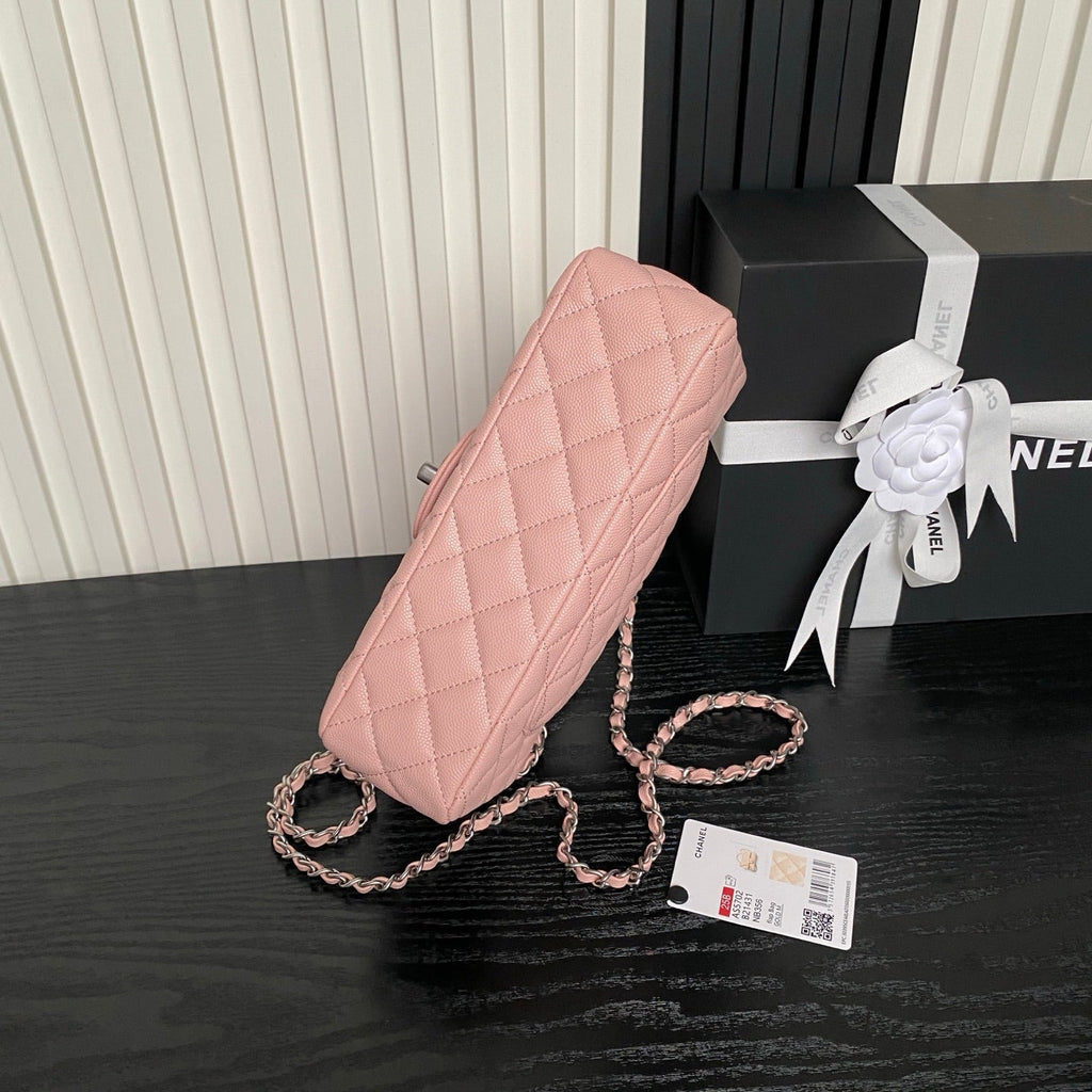 CHANEL 25S FLAP BAG 22 IN PINK CALFSKIN SILVER HARDWARE