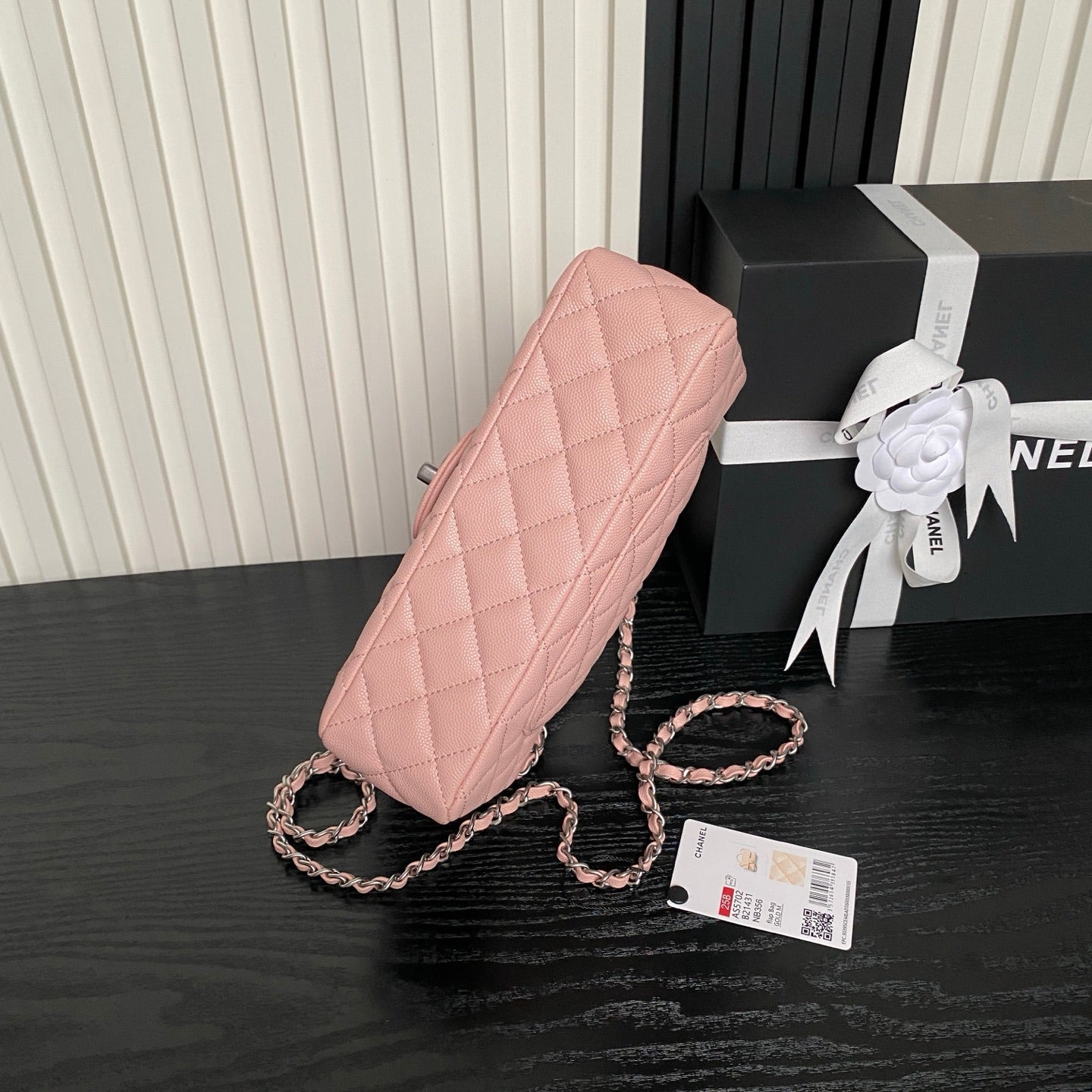 CHANEL 25S FLAP BAG 22 IN PINK CALFSKIN SILVER HARDWARE