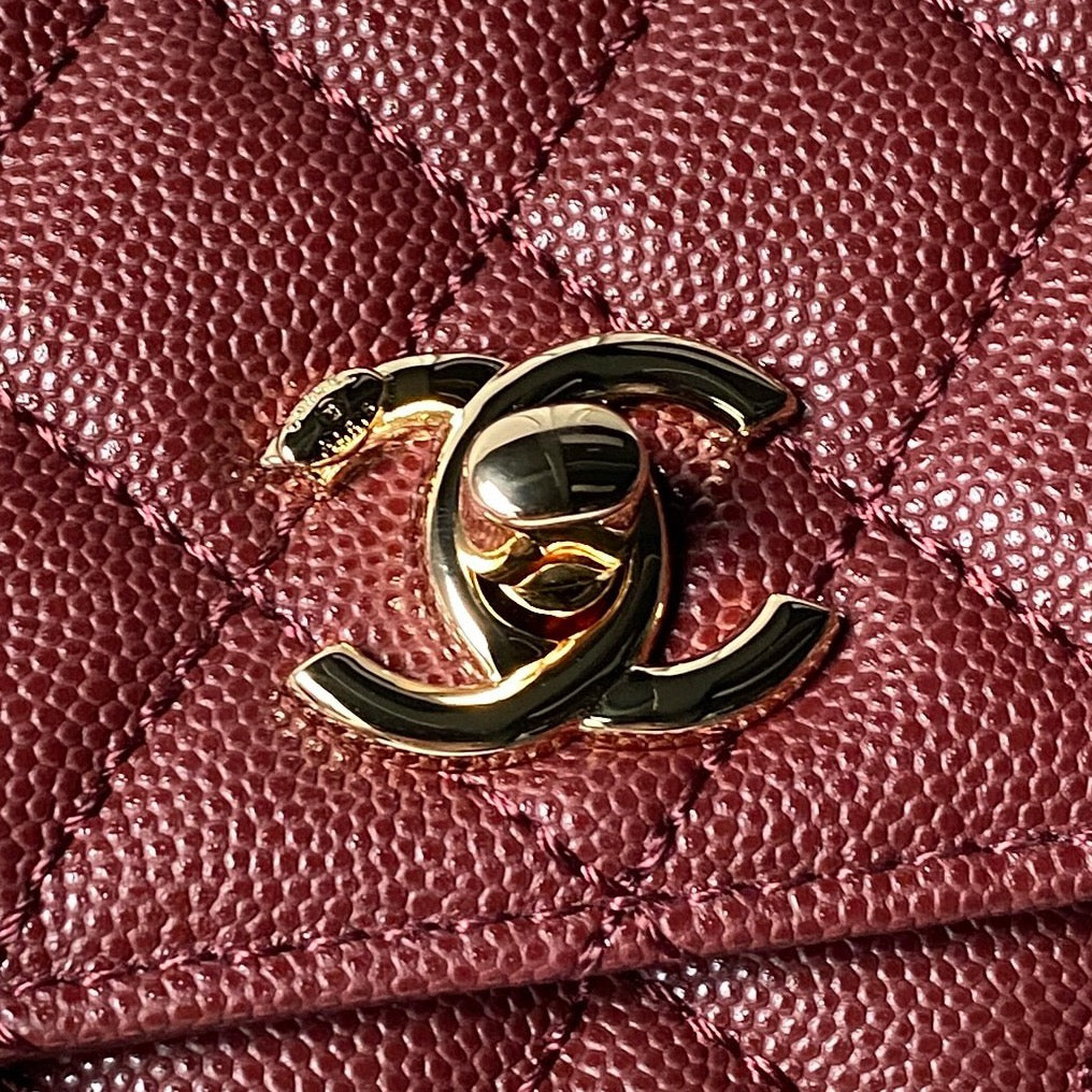 CHANEL 25S COCO HANDLE FLAP BAG 19 IN DARK RED CAVIAR