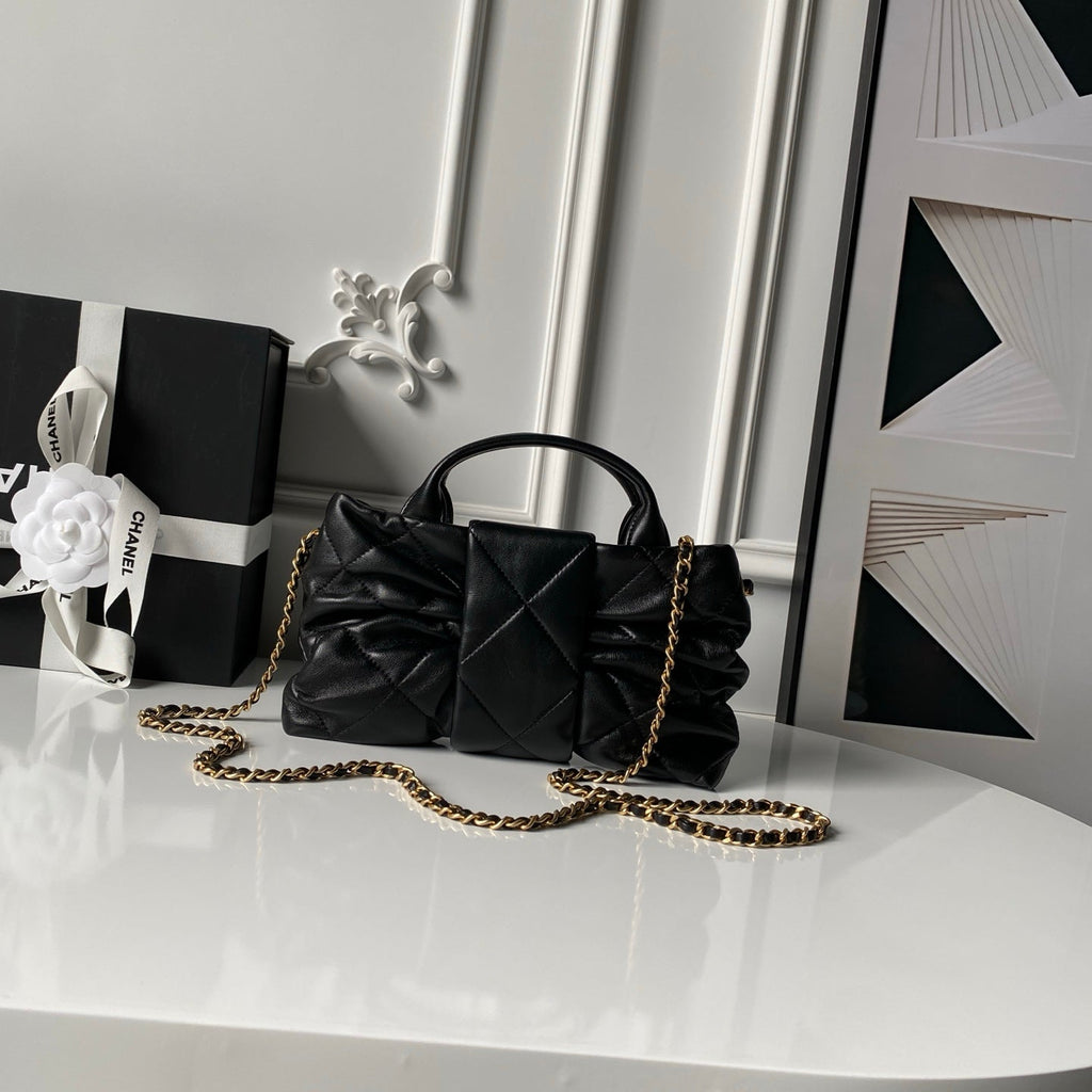 CHANEL 25S BOW BAG 26 IN BLACK LAMBSKIN WITH GOLD HARDWARE