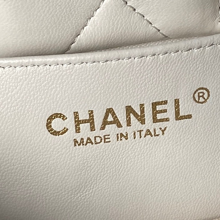 CHANEL 25S MINI BOW BAG 26 IN CREAM WHITE LAMBSKIN WITH GOLD HARDWARE