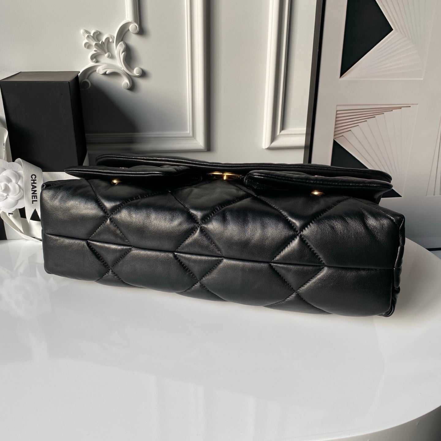 CHANEL 25S FLAP BAG 45 IN BLACK LAMBSKIN WITH GOLD HARDWARE