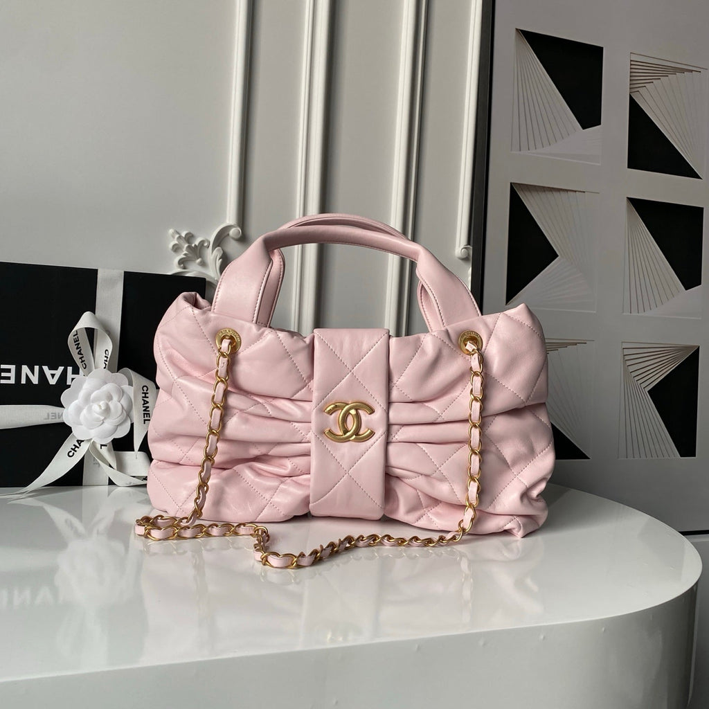 CHANEL 25S BOW BAG 38 IN PINK LAMBSKIN WITH GOLD HARDWARE