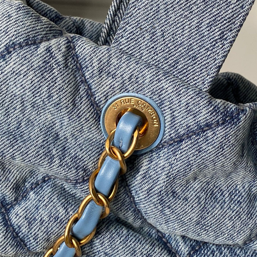CHANEL 25S BOW BAG 38 IN DARK BLUE DENIM WITH GOLD HARDWARE