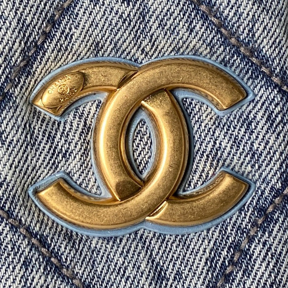 CHANEL 25S BOW BAG 38 IN DARK BLUE DENIM WITH GOLD HARDWARE