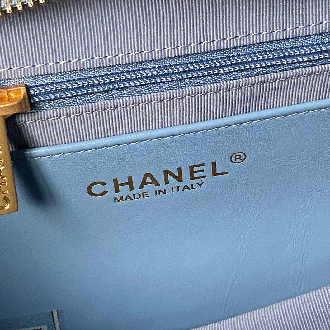 CHANEL 25S BOW BAG 38 IN DARK BLUE DENIM WITH GOLD HARDWARE