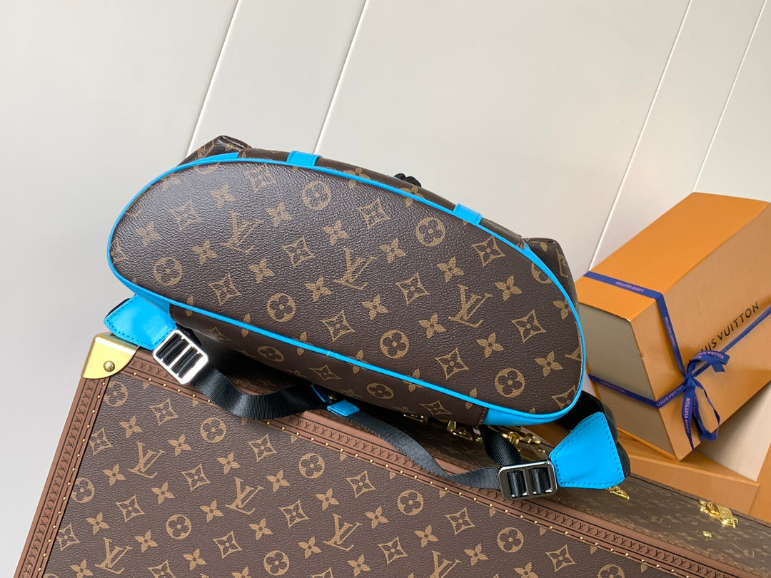 LV 25S CHRISTOPHER BACKPACK 48 IN BROWN AND CAPRI BLUE CANVAS MONOGRAM