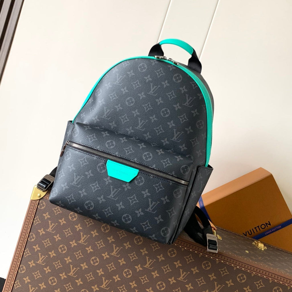 LV 25S DISCOVERY PM BACKPACK 38 IN BLACK AQUA MONOGRAM ECLIPSE CANVAS AND CALFSKIN