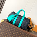 LV 25S KEEPALL 25 WITH SHOULDER STRAP IN BLACK AQUA COATED MONOGRAM ECLIPSE CANVAS AND CALFSKIN