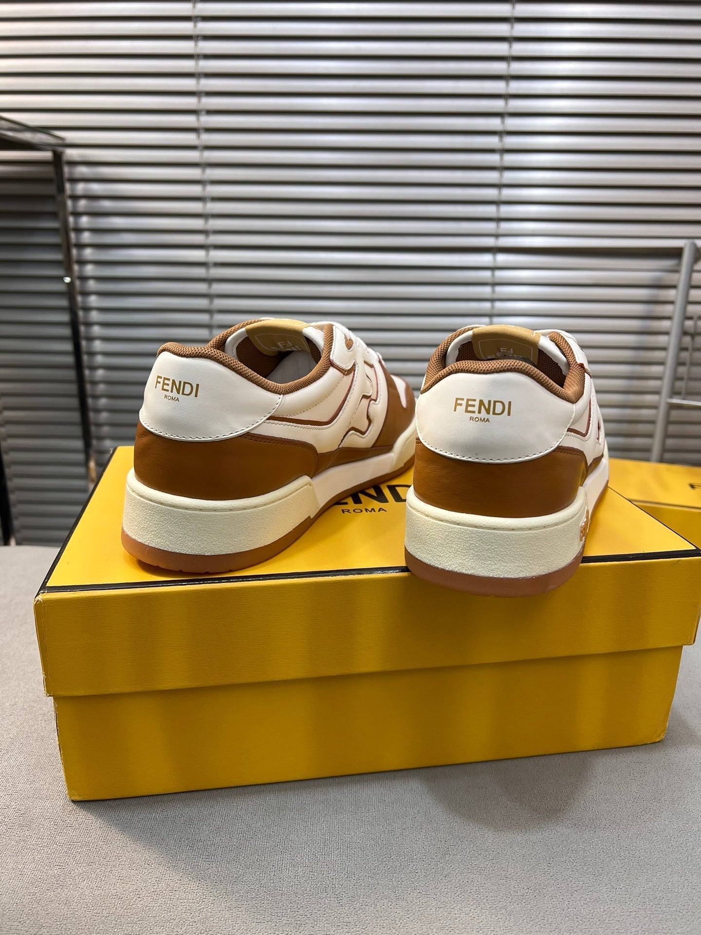 FENDI MATCH LOW TOPS IN RUSSET BROWN MIX WHITE CALFSKIN AND MESH