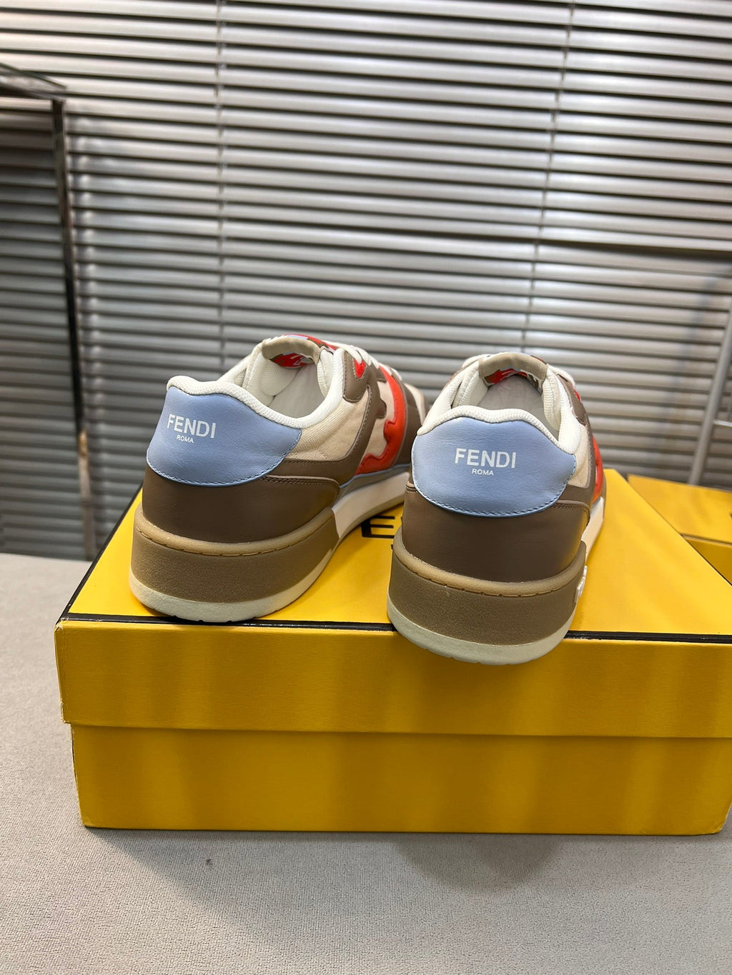 FENDI MATCH LOW TOPS IN COFFEE BROWN MIX WHITE CALFSKIN AND MESH