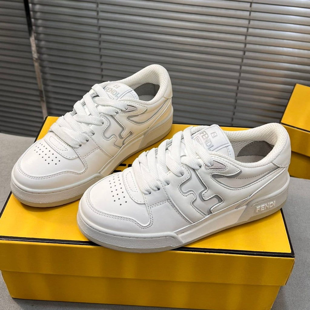 FENDI MATCH LOW TOPS IN WHITE CALFSKIN AND MESH