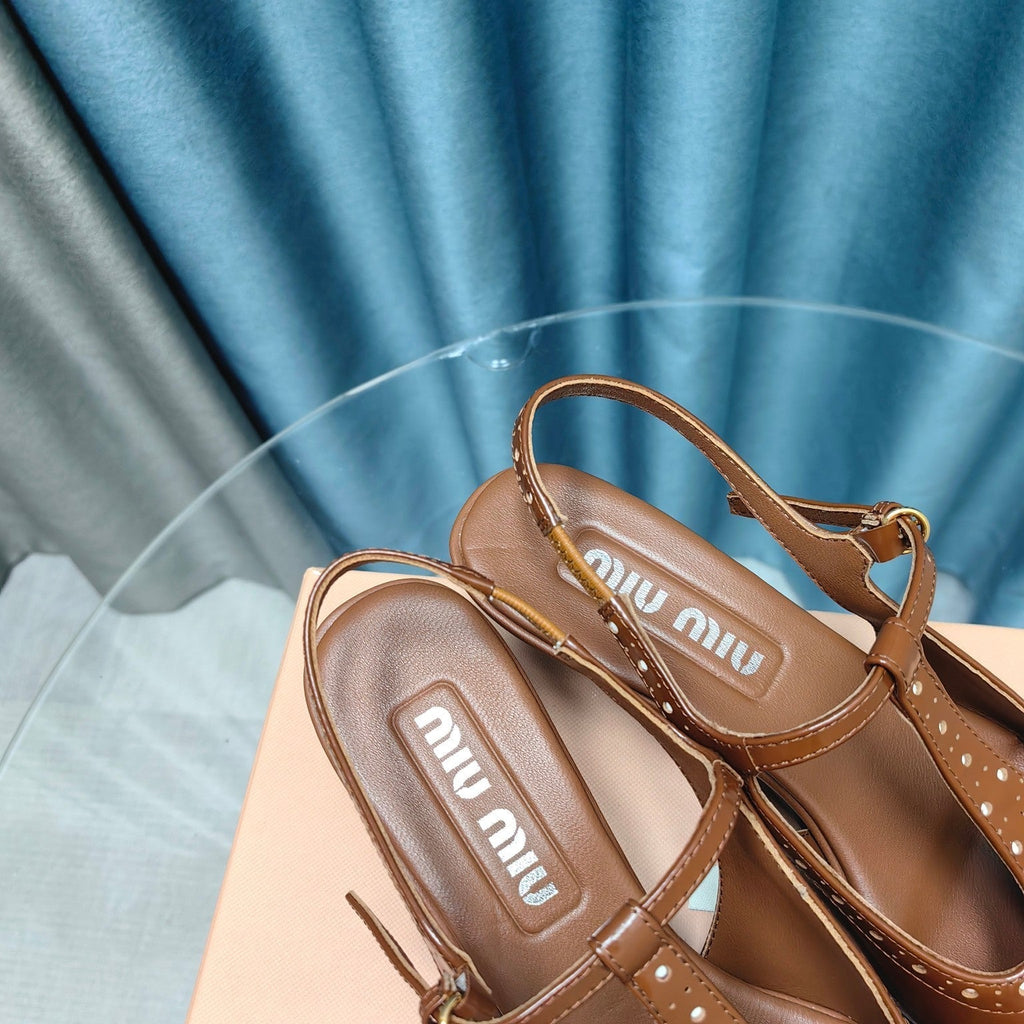 SLINGBACK CARAMEL COLOR LAMBSKIN WITH T- STRAPS